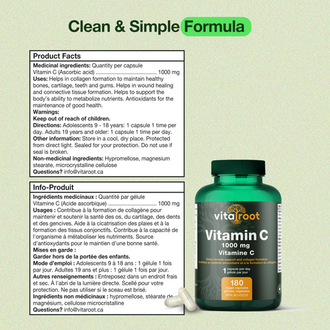Vita Root Vitamine C (1000mg, 180 Gélules)